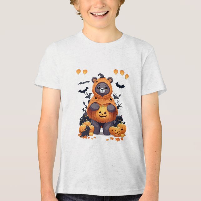 Camiseta Triblenda Oso Halloween Lindo Adorable Divertido Animal Cari (Anverso)
