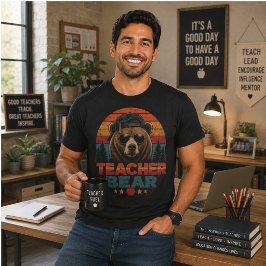 Camiseta Triblenda Oso Maestro Gorra de Graduación Atardecer Retro Ge
