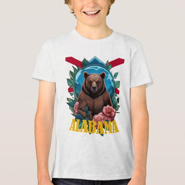 Camiseta Triblenda Oso Negro rodeado por Camellia con Alabama (Anverso)