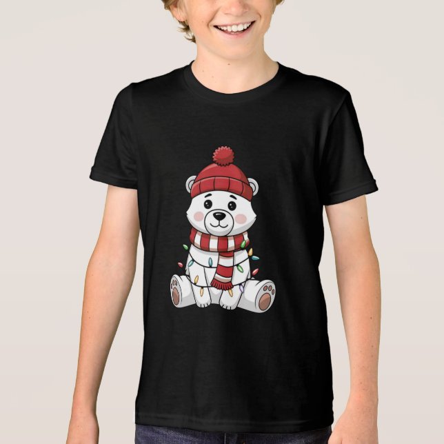Camiseta Triblenda Oso polar de Navidades aburridos envuelto en luces (Anverso)