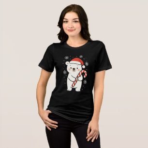 Camiseta Triblenda Oso Polar Navideño Adorable con Gorro de Santa y B