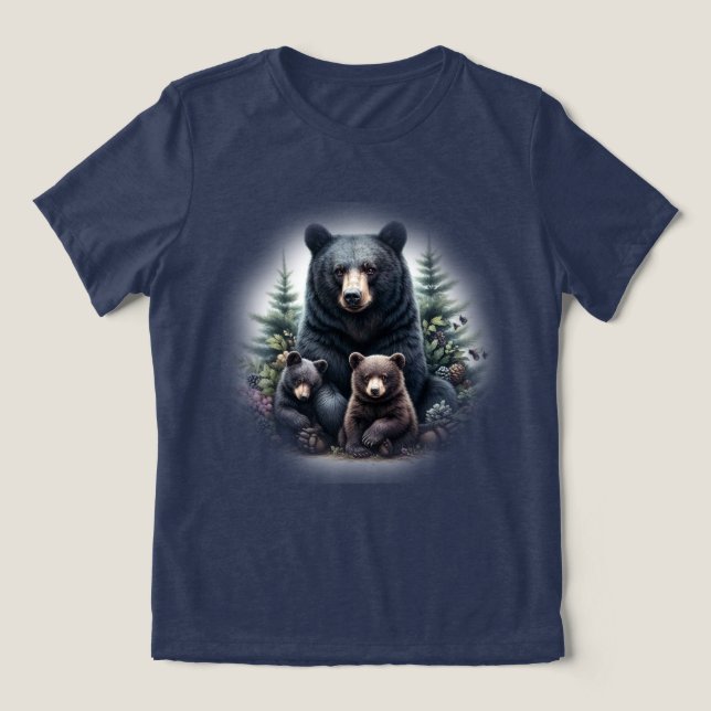 Camiseta Triblenda Osos Negros En Medio Del Entorno Forestal (Diseño delantero )