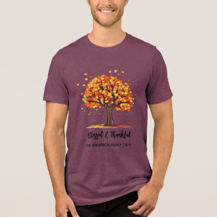 Camiseta Triblenda Otoño Árbol Feliz Día de Acción de Gracias Bendito