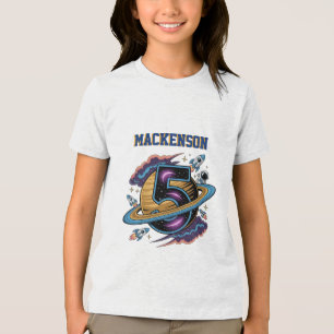 Camiseta Triblenda Outer space nombre personalizado 5 Cumpleaños 