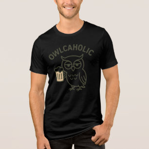 Camiseta Triblenda Owlcaholic Owl & Beer Funny Tri-Blend Tee