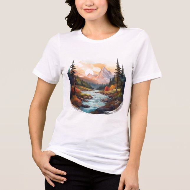 Camiseta Triblenda Paisaje de Serene Mountain con río flotante (Anverso)