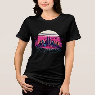 Camiseta Triblenda Paisaje Urbano Retro Futurista Vaporwave Atardecer