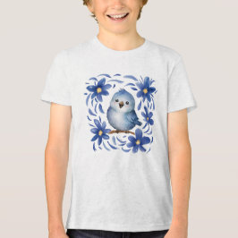 Camiseta Triblenda Pájaro azul con flores