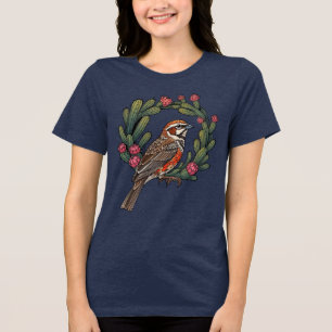 Camiseta Triblenda Pájaro Colorado Lark Bunting Rodeado De Cactus Roj