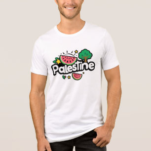 Camiseta Triblenda Palabra palestina escueta rodeada por un árbol de 