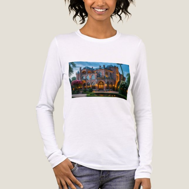 Camiseta Triblenda Palacio islámico de oro en las montañas | IA-Gener (Anverso)