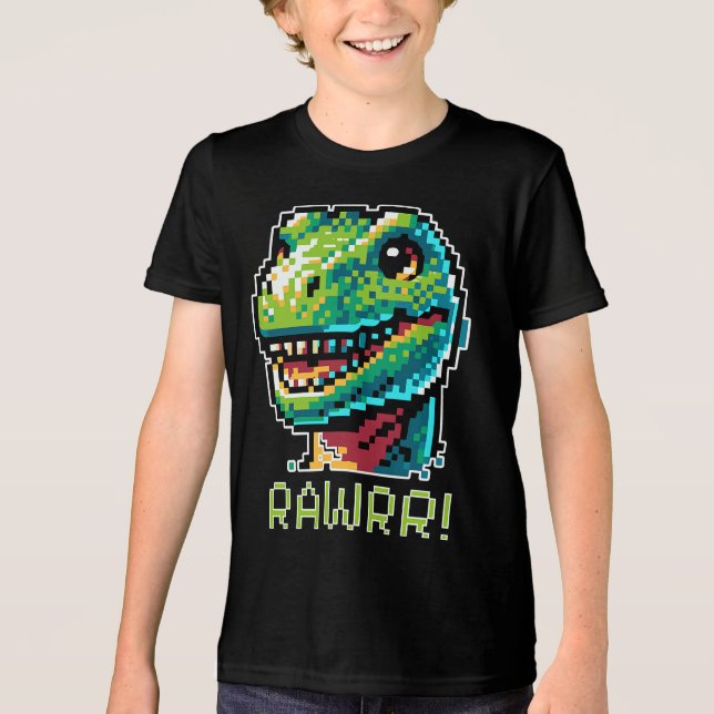 Camiseta Triblenda Paleontología del arte de los dinosaurios pixelado (Anverso)