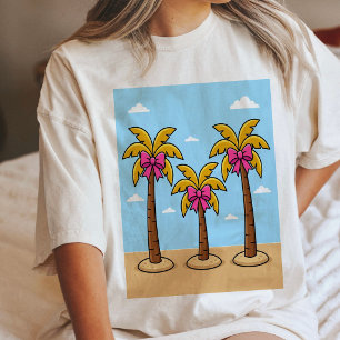 Camiseta Triblenda Palmeras Lindas Con Lazos Rosados Escena Tropical