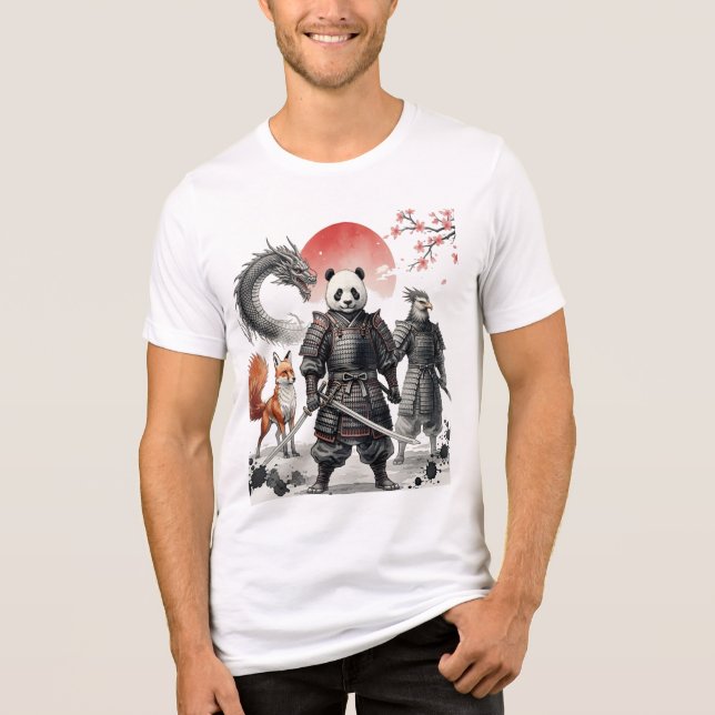 Camiseta Triblenda Panda Samurái y Guerreros Mitológicos Arte de Fant (Anverso)