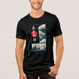 Camiseta Triblenda Panel de la Gran Ola Japonesa Sol Rojo
