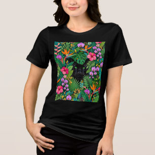 Camiseta Triblenda Pantera Negra Flores de la Jungla y Follaje Tropic