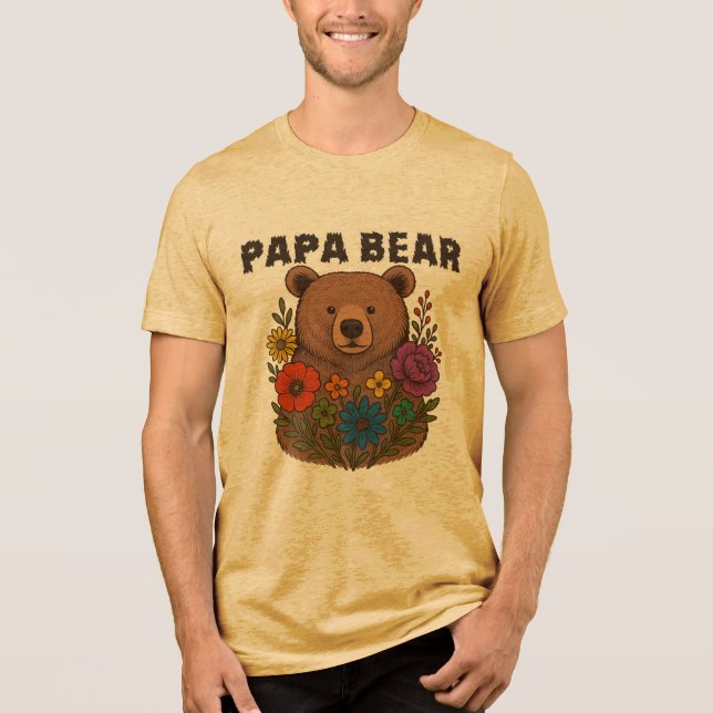 Camiseta Triblenda Papa Bear LGBTQ Pride Shirt: Rainbow Flag Dad Gift (Anverso)