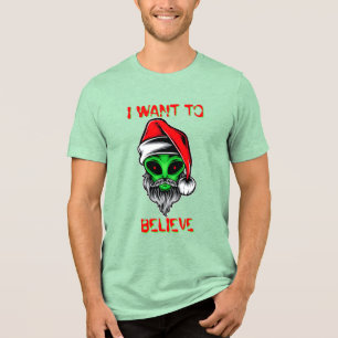 Camiseta Triblenda Papá Noel Alien Divertido Navidad Quiero Creer