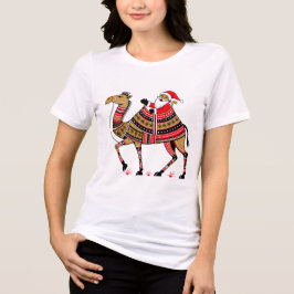Camiseta Triblenda Papá Noel Étnico y Estampa Invernal de Camello