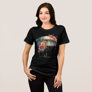 Camiseta Triblenda Paraguas Estético Colorido con Flores Hermosas