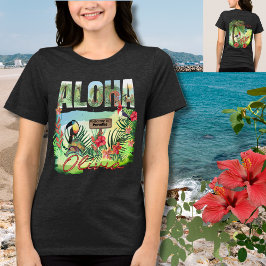 Camiseta Triblenda Paraíso Tropical Aloha Personalizado Doble Cara
