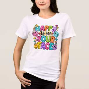 Camiseta Triblenda Parche de Arte Sonriente con la Cara Feliz