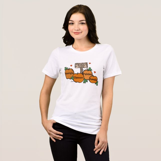 Camiseta Triblenda Parche de Punkin de la abuela con cuatro calabazas (Anverso Completo)