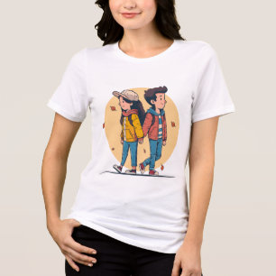 Camiseta Triblenda Pareja cogidos de la mano caminando juntos en otoñ
