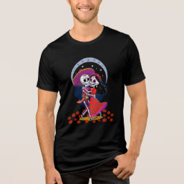 Camiseta Triblenda Pareja de Esqueletos Bailando con Sombreros Mexica