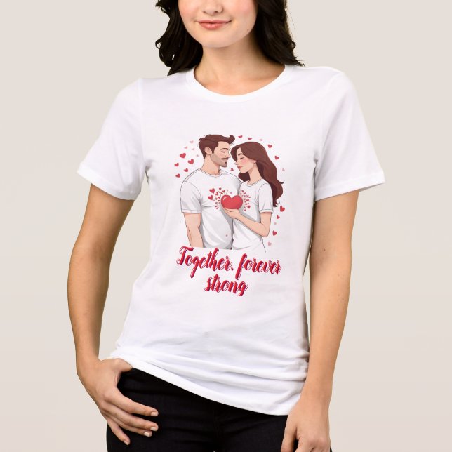 Camiseta Triblenda Pareja romántica sosteniendo Ilustracion cardíaco (Anverso)