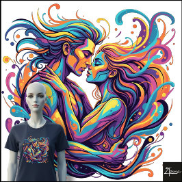 Camiseta Triblenda Pareja Vibrante Abraza el Arte Fluido Psicodélico