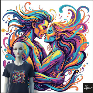 Camiseta Triblenda Pareja Vibrante Abraza el Arte Fluido Psicodélico