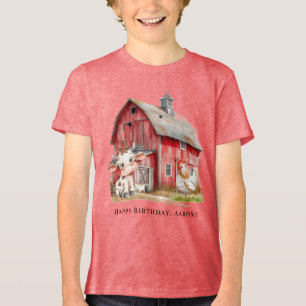 Camiseta Triblenda Partido de cumpleaños de vaca y niño de pollo con 