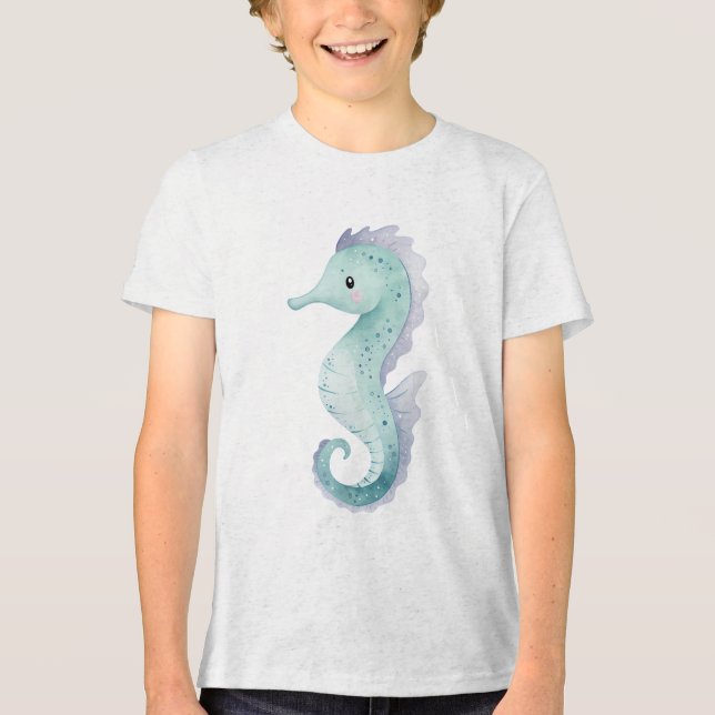 Camiseta Triblenda Pastel Baby Seahorse Watercolor (Anverso)