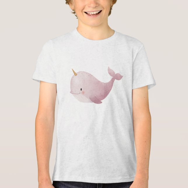 Camiseta Triblenda Pastel Narwhal Watercolor Illustration (Anverso)