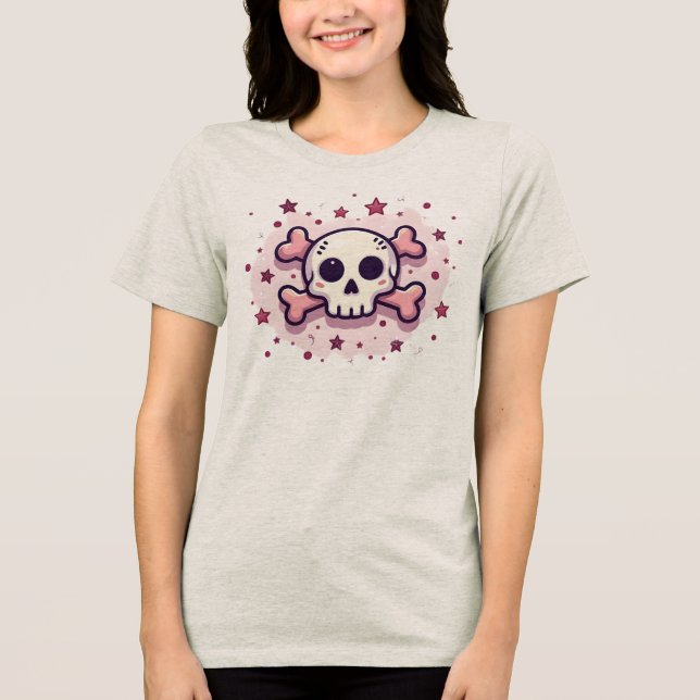 Camiseta Triblenda Pastel Pink Skull and Crossbones (Anverso)