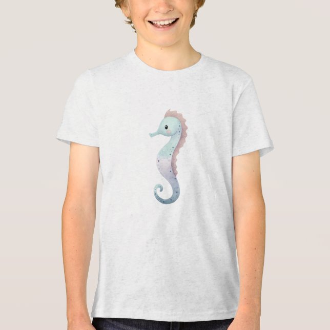 Camiseta Triblenda Pastel Seahorse Watercolor Illustration (Anverso)