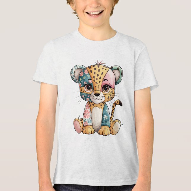 Camiseta Triblenda Patchwork floral adorable lindo bebé Cheetah Nurse (Anverso)