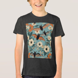 Camiseta Triblenda Patchwork floral Halloween Bats & Flowers
