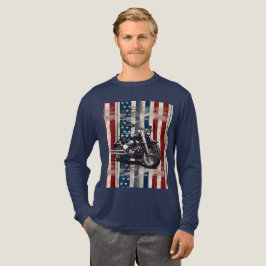 Camiseta Triblenda Patriotic Biker T-Shirt with Wood Grain Flag 