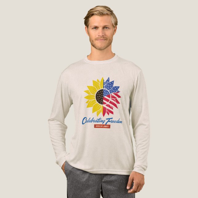 Camiseta Triblenda Patriotic Sunflower 4th of July Long Sleeve Tee (Anverso Completo)