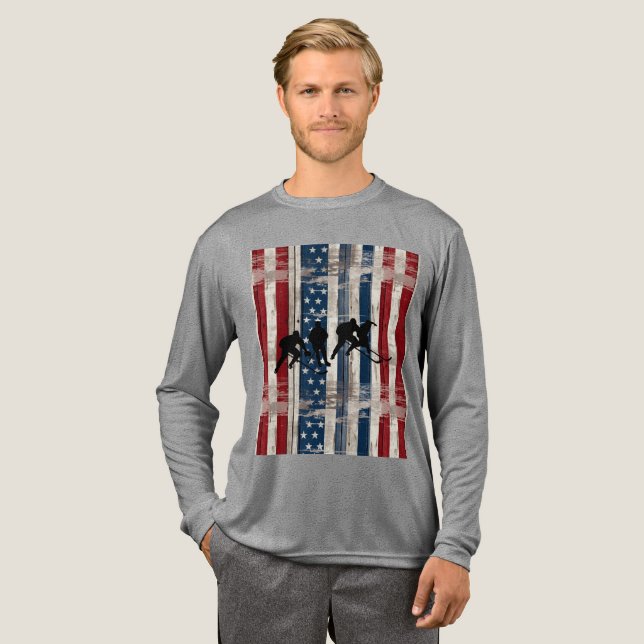 Camiseta Triblenda Patriotic Wood Flag Hockey Players  (Anverso Completo)