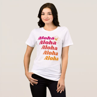 Camiseta Triblenda Patrón Aloha Hibisco Rosa Naranja Hawái Floral