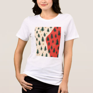 Camiseta Triblenda Patrón de árboles de Navidad rojos y verdes vintag