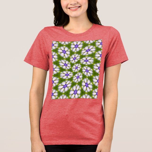 Camiseta Triblenda Patrón de cornflores blancas (Anverso)