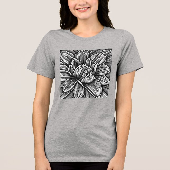 Camiseta Triblenda Patrón de flores peony gigantes en blanco y negro (Anverso)