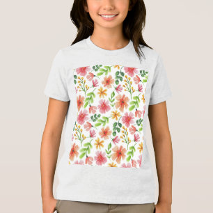 Camiseta Triblenda Patrón de flores rosadas en acuarela