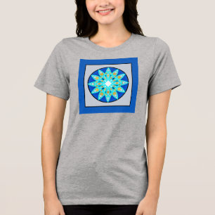 Camiseta Triblenda patrón de mandala en cobalto, gris y turquesa