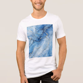 Camiseta Triblenda Patrón de mármol azul con vetas doradas acuarela