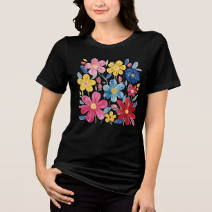 Camiseta Triblenda Patrón floral de color acuático vibrante pintado a